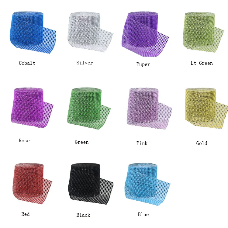 24 Rows 4mm Factory Direct Sales Multicolor Plastic Rhinestone Mesh Trimming Cup Chain Diamond Net Roll 10 Yards