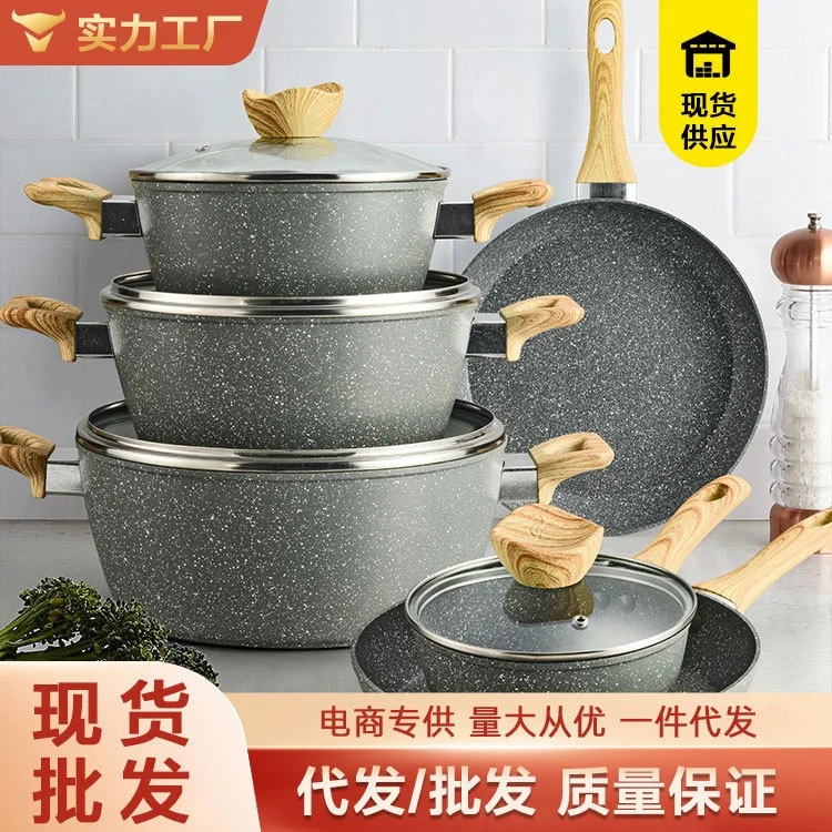 Durable Popular granite non stick coated aluminum home cooking non stick coated variety cookware set forged cookware for camping