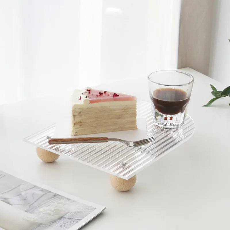 New Clear Acrylic Tray With Wood Wall Base Home Decor Acrylic Serving Tray Makeup Perfume Display Wholesale