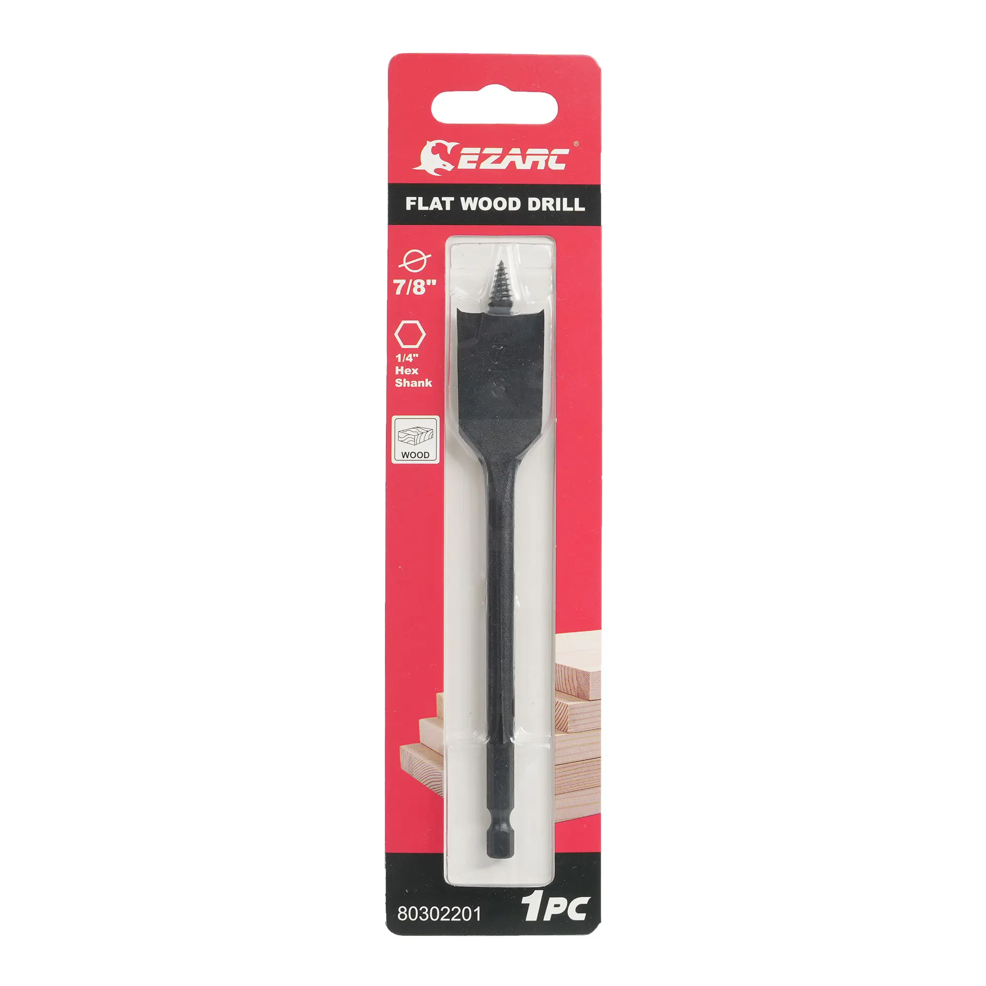 EZARC 1in 7/8in 3/4in 5/8in 1/2in 3/8in  High Carbon steel  coated black hex shank wooden flat spade drill bit