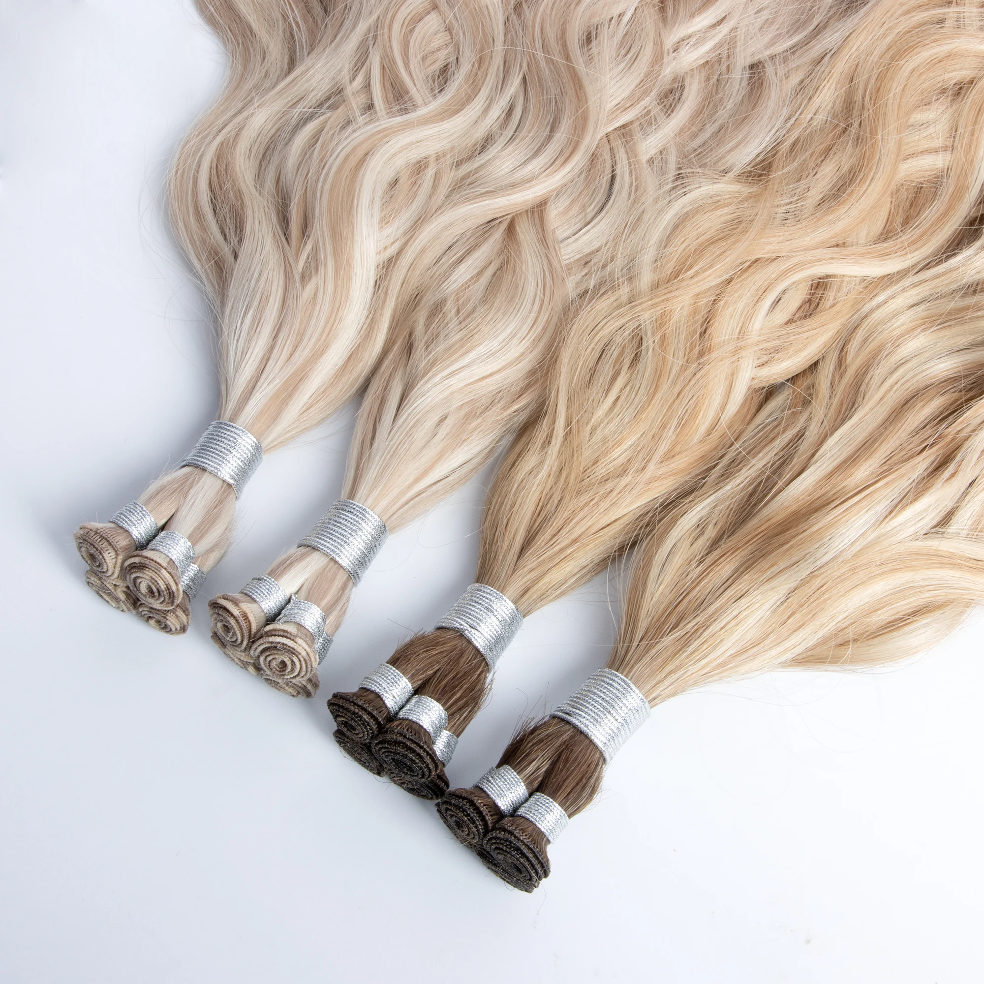 Salon Quality Origin 100% Russian Hair Wavy Hand Tied Weft Remy Double Drawn Handtied Weft 2.0