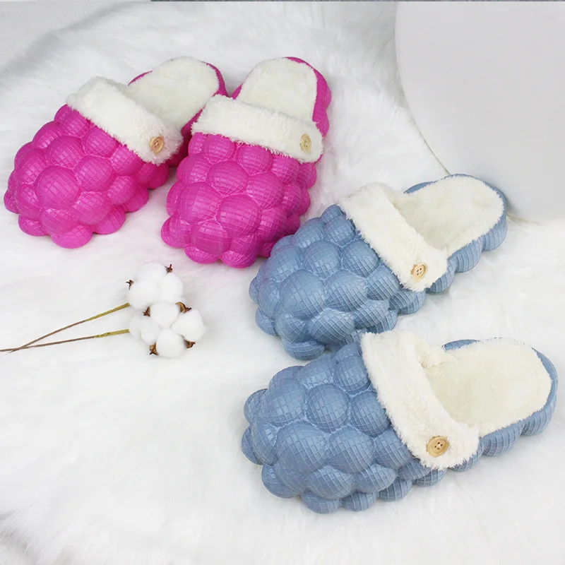 New Colorful Wholesale Warm Fur Plush Winter Massage Pink Men Women Slippers Sandals Wrap Ball Golf ball Furry Bubble Slides