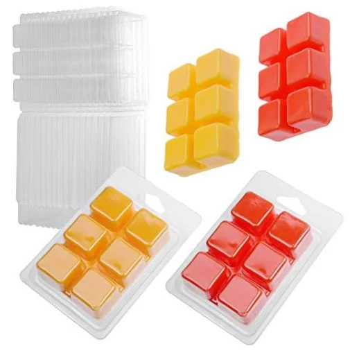Wax Melt Packaging Molds 60 Pcs 6 Cavity Reusable Clear Plastic Clamshell Mould Cube Tray Clamshells for DIY Making Candle Soap