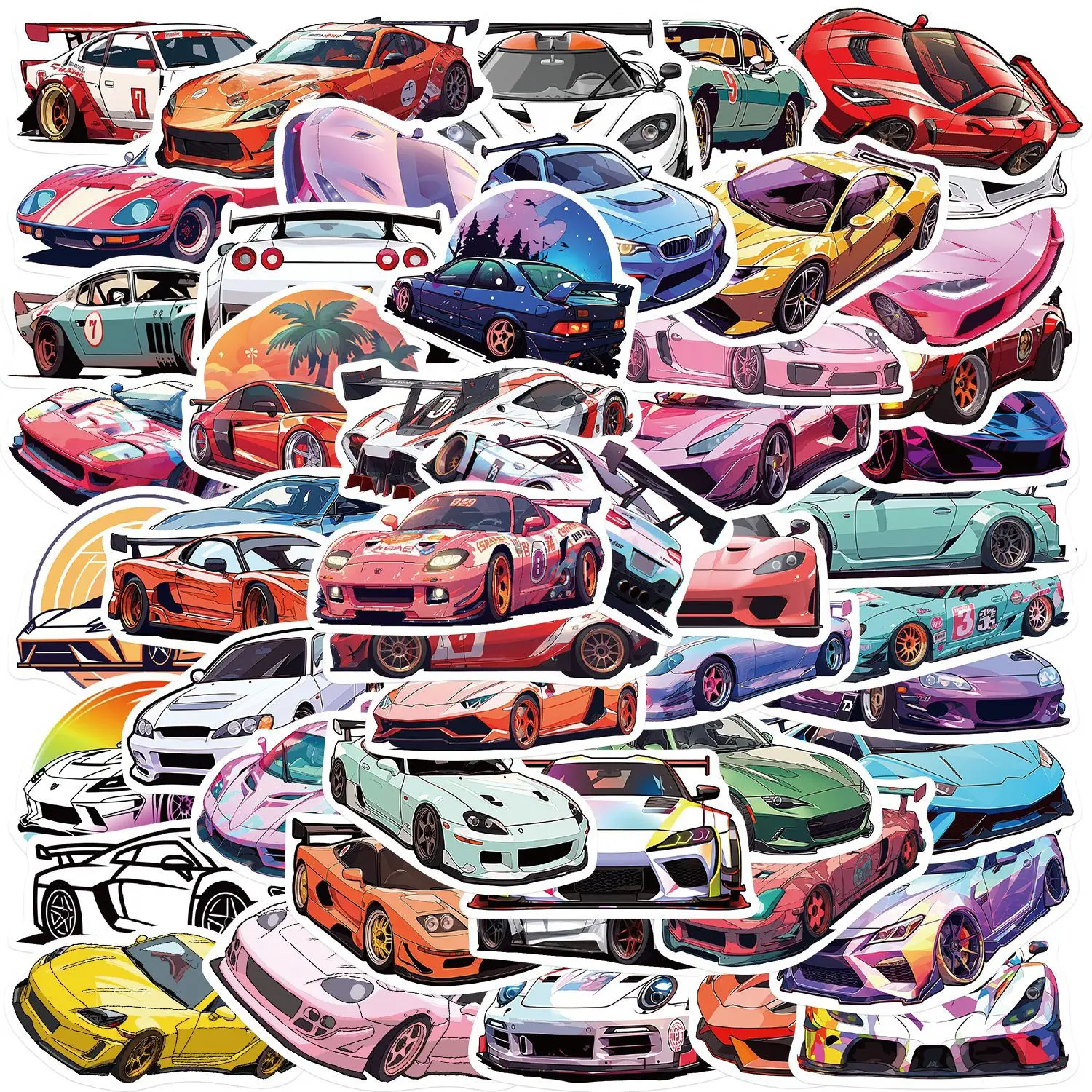50Pcs Colorful Supercar Racing Graffiti Stickers For Car Motorcycle Bicycle Decor Waterproof JDM Cartoon Sticker