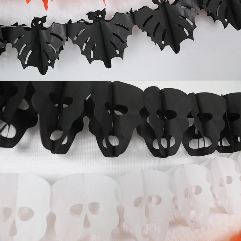 EAST TERN Halloween Tissue Paper Garland Party Decoration Hanging Backdrop pumpkin, ghost, human skeleton, spider and bat