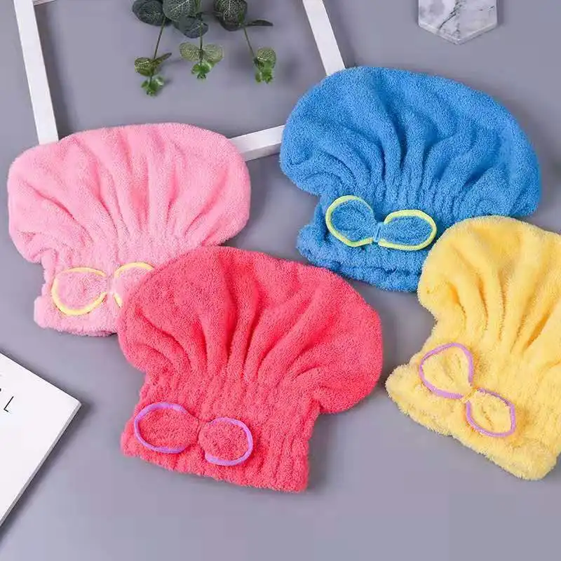 Strong Water Absorption Quick Drying Microfiber Turban Bow Design Thickened Shower Cap for Adults Long Hair Protective Towel Cap