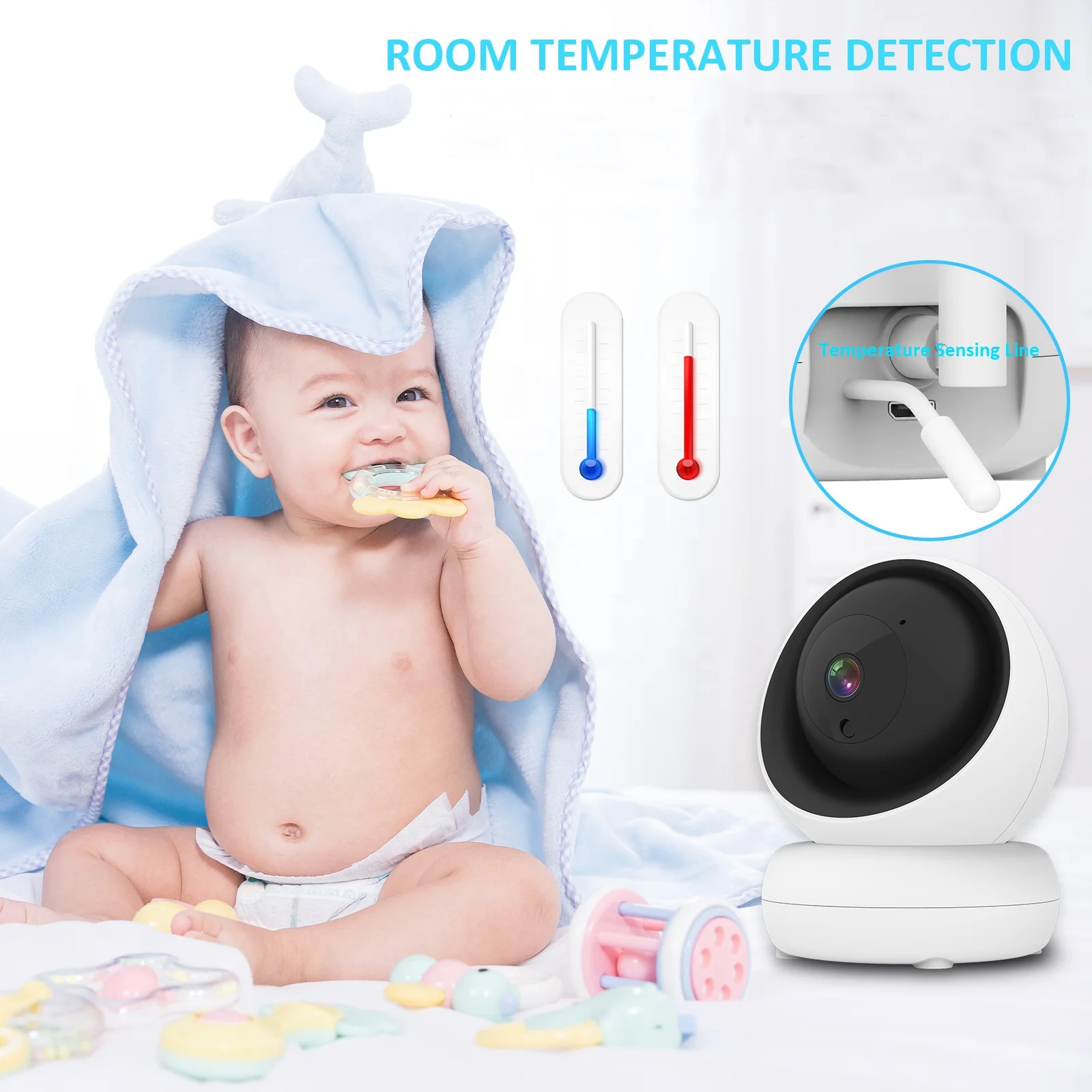 Wireless 1080P smart audio video night vision camera 5inch baby monitor with screen