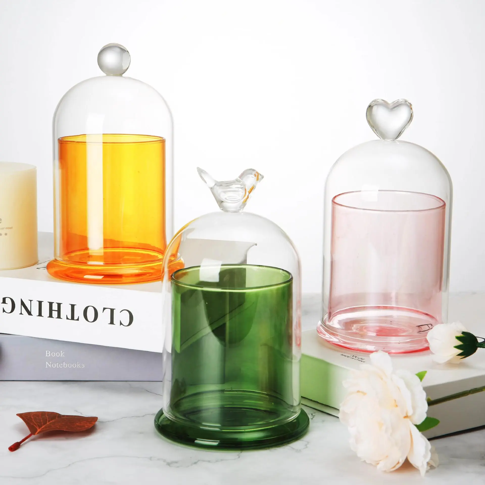 Glass Cloche Candle Holder Bell Jar with Dome lid / Display Dome Vintage Tealight Holder for Home Wedding Table Centerpiece