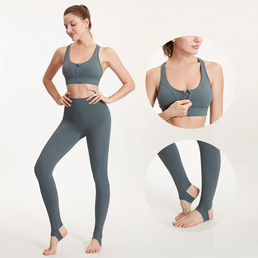 Seamless Gym Clothing For Women Workout Yoga Set High Waist Seamless Leggings Fitness Zip Up Sports Bra Legging Bra 2 piece Sets