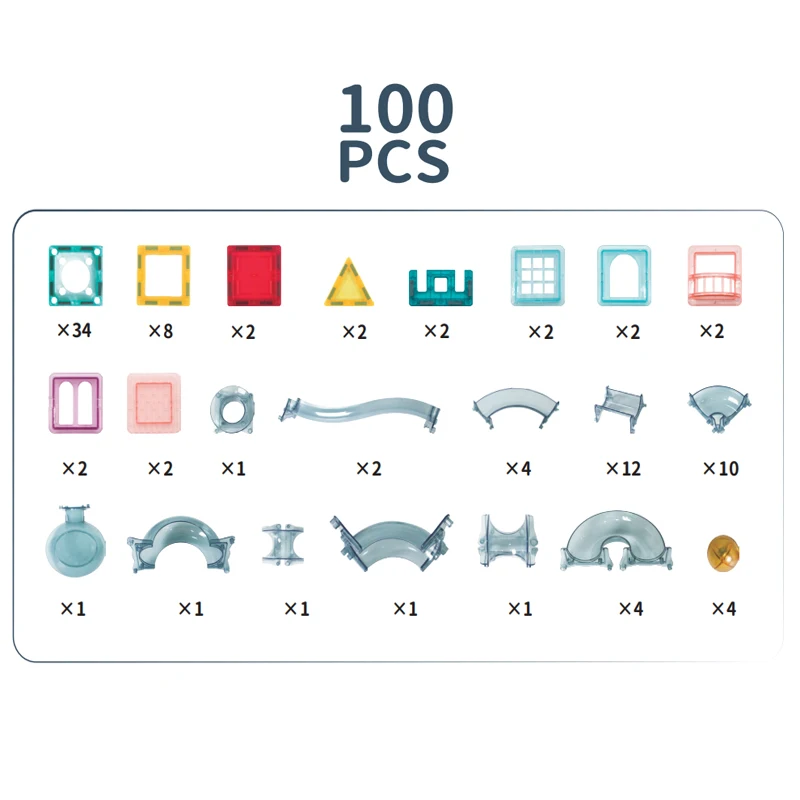 100pcs Colorful Marble Run Magnetic Construction Block Set Roll Ball Track Toy Plastic Kids Maze Building Toy