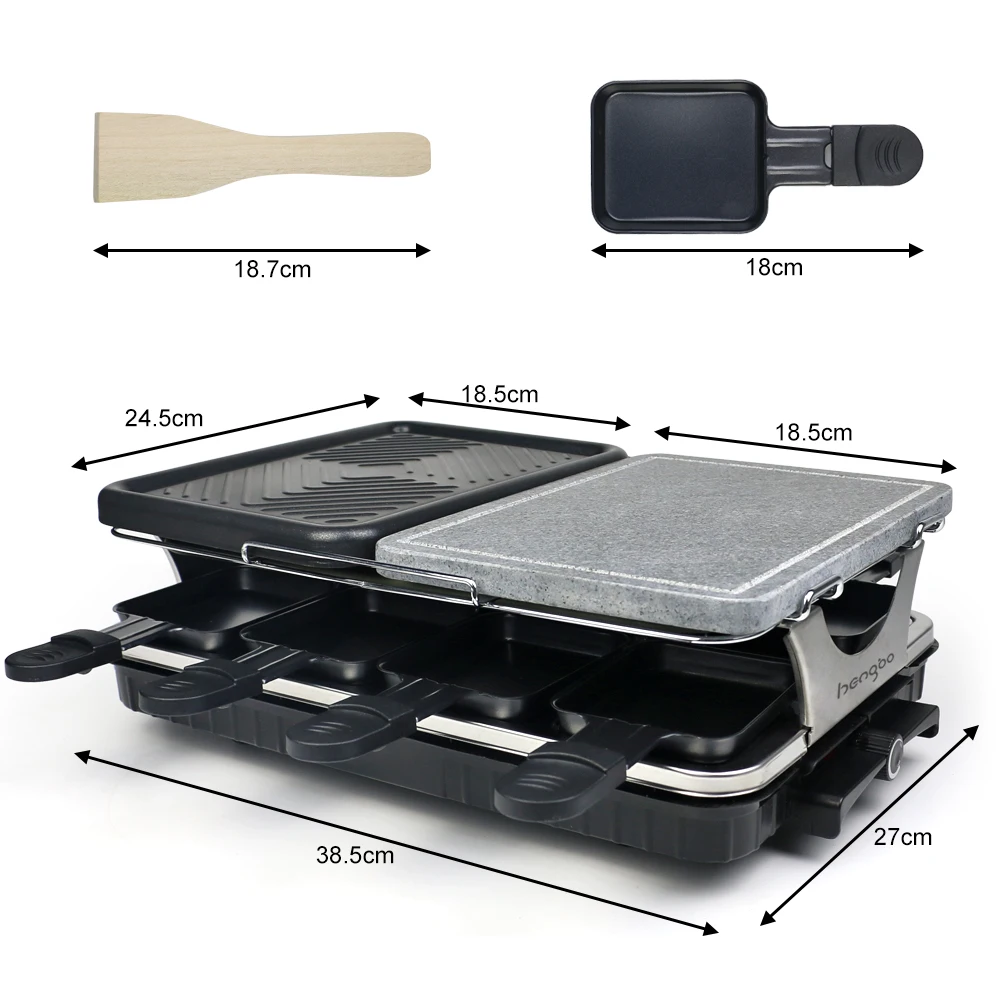 8 Persons 2 in 1 Non-Stick   Surface and Stone plate wholesale  Electric Powerful Raclette BBQ Grill Electric Grill