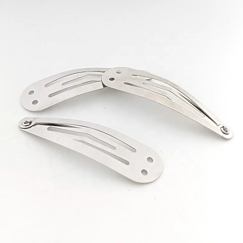2024 Professional hair accessories 40mm barrettes girls silver metal snap hair clips with two holes