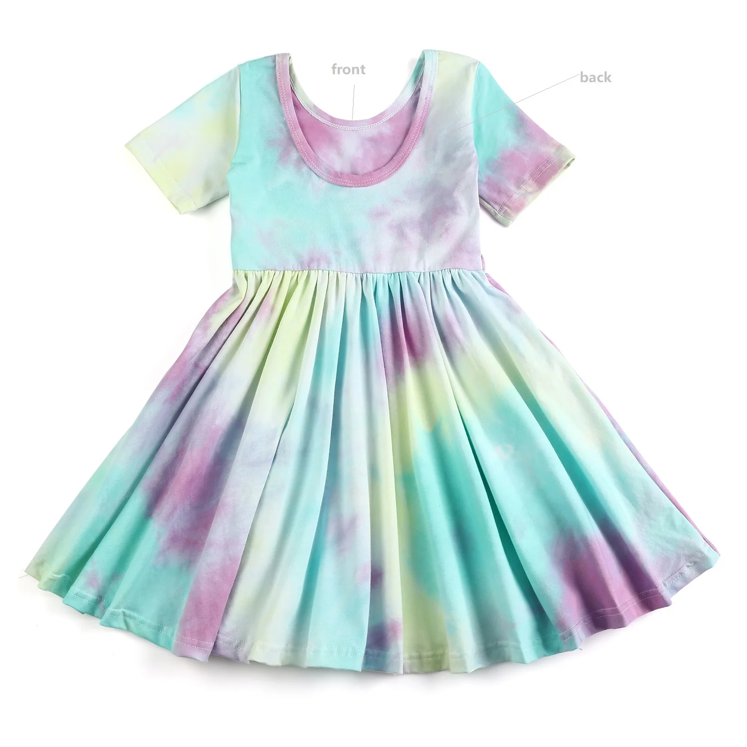 Summer short sleeve cotton knitted toddler kids boutique casual dresses children clothes tie dye girls twirl dress