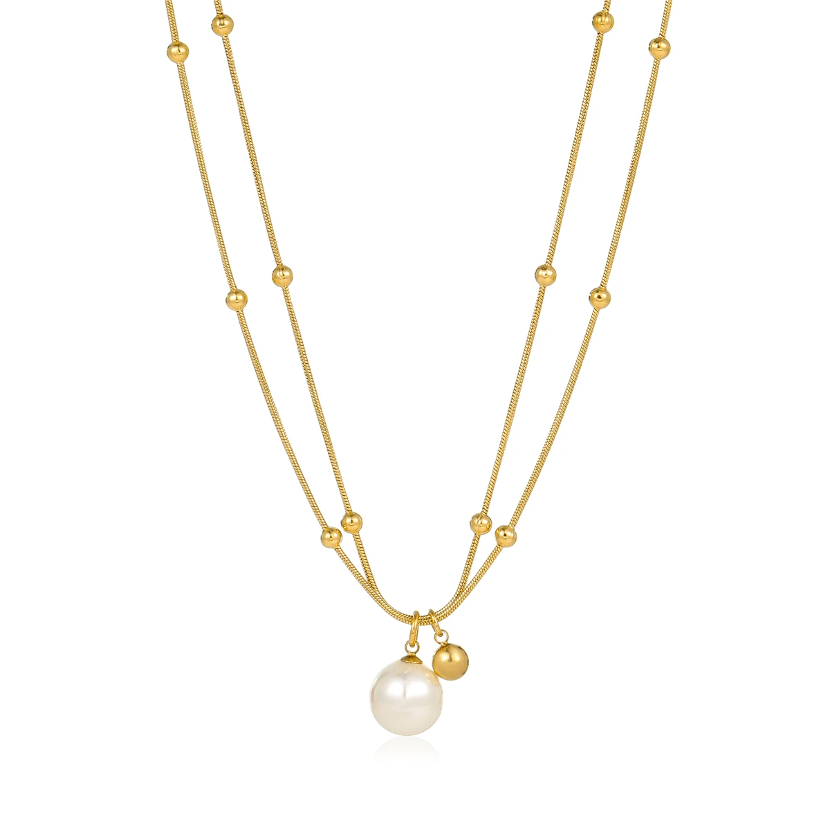 New Trendy Dainty snake Chain Stainless Steel waterproof Double Satellite chain Choker Pearl Pendant Multi Layer Pearl Necklace