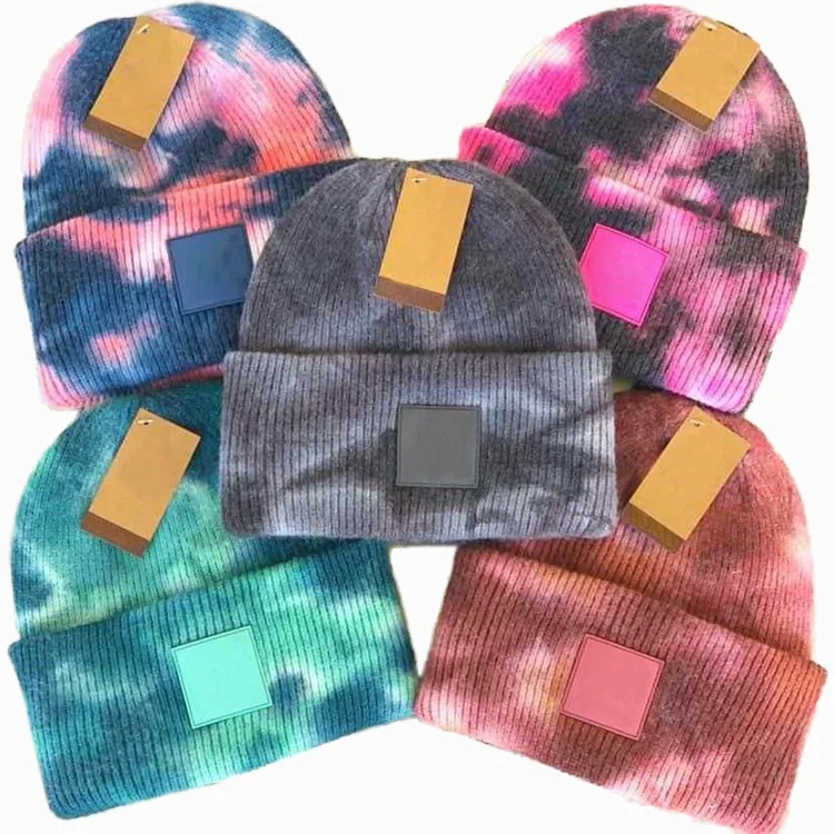 Hot Selling Trendy Tie Dye Acrylic Knitted Beanie Hats Cap Custom