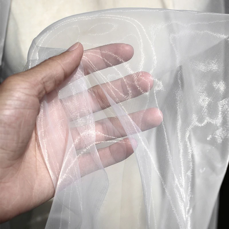 Wholesale Luxury Shiny Organza Dress Fabric Crystal Sheer Organza Fabric Free Sample Glitter Liquid Organza Fabric