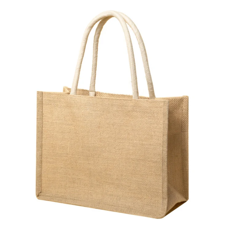 Perfectbio custom wholesale natural black beach laminated canvas used shopping button jute tote bag with printed logo