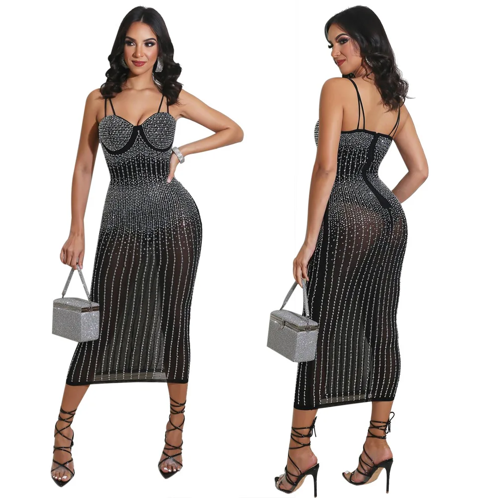 2022 Cheap Ready To Ship Hot Selling Evening Part Rhinestone Dresses Women Summer Sexy Dresses For Woman Rhinestone Dress