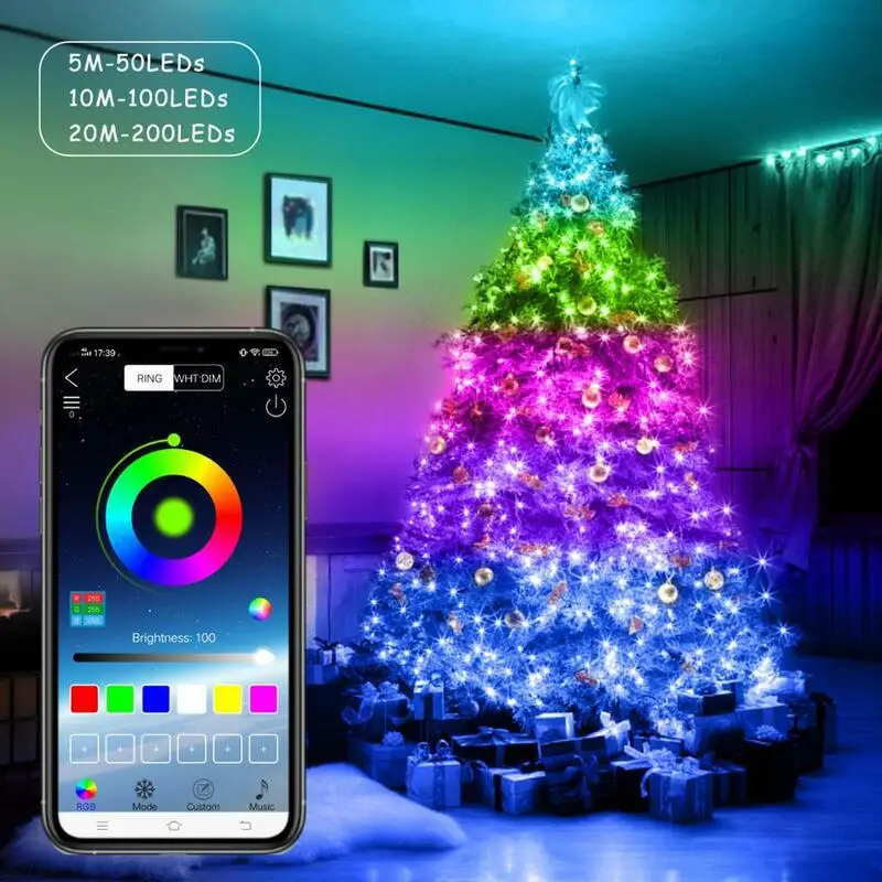 app smart multi color luces led christmas decorative lighting tree lights