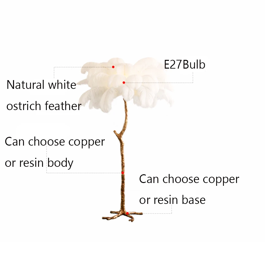 
Decoration Romantic Atmosphere Nordic Flamingo Ostrich Feather Resin Floor Lamp Led Standing Lamp 