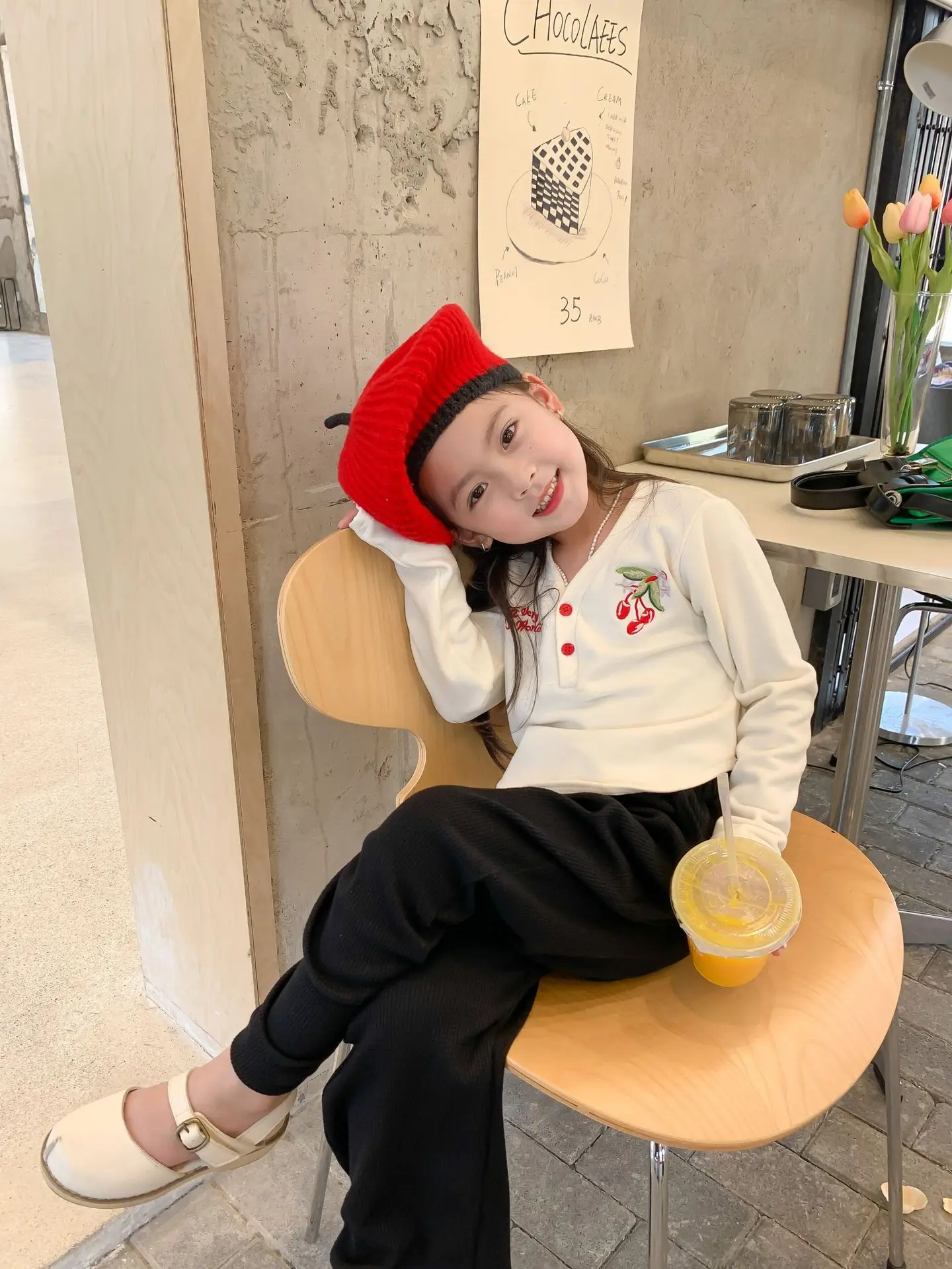 2022 autumn new arrival infant girls V neck fleece child baby clothing embroidery cherry casual outfit 603X22193033