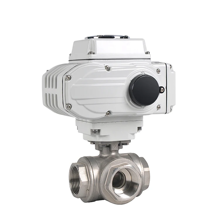 COVNA NPT Thread 3 Way Stainless Steel DN20 T or L Typt Port Electric Actuated Ball Valve