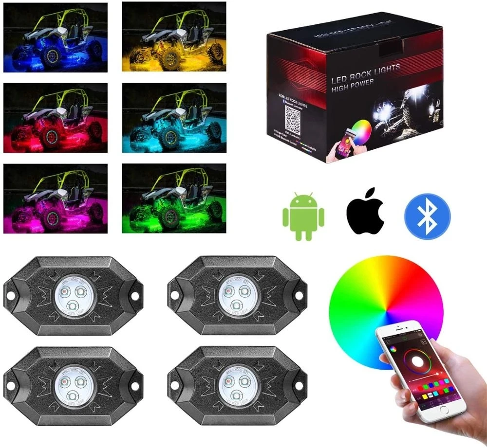 4/6/8 In 1 RGB LED Rock Lights Blue tooth Compatible APP Control Music Sync Car Chassis Light Undergolw Waterproof rock RZR