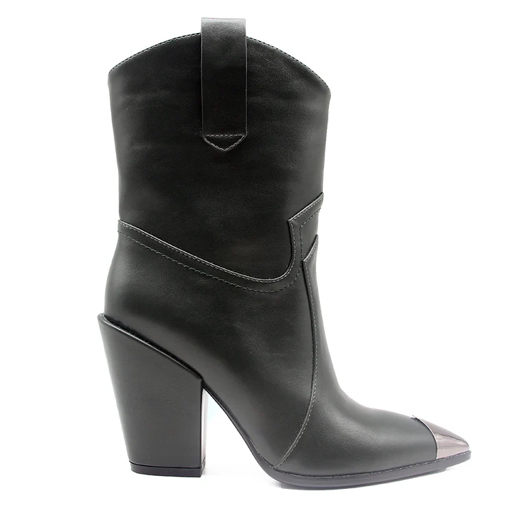 Женские винтажные ботильоны, Женские Черные Ботинки на каблуке, кожаные ковбойские ботинки в западном стиле для дам