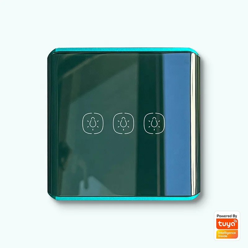 tuya zigbee 3.0 switch 3gang curved green glass touch sensor light switch mobile phone remote control light