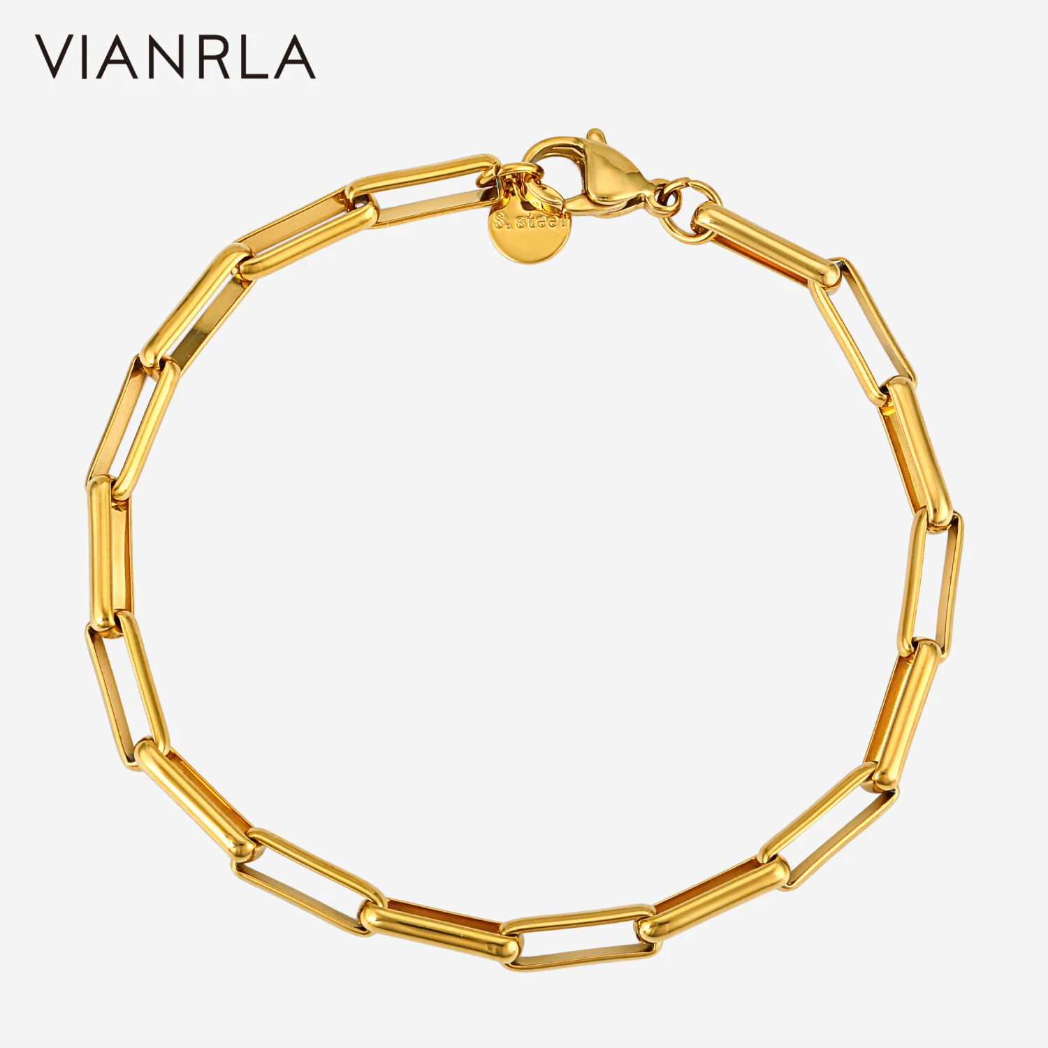 VIANRLA 316L Stainless Steel Bracelet Jewelry Paper Clip Chain 18K Gold PVD plated Chain Bracelets