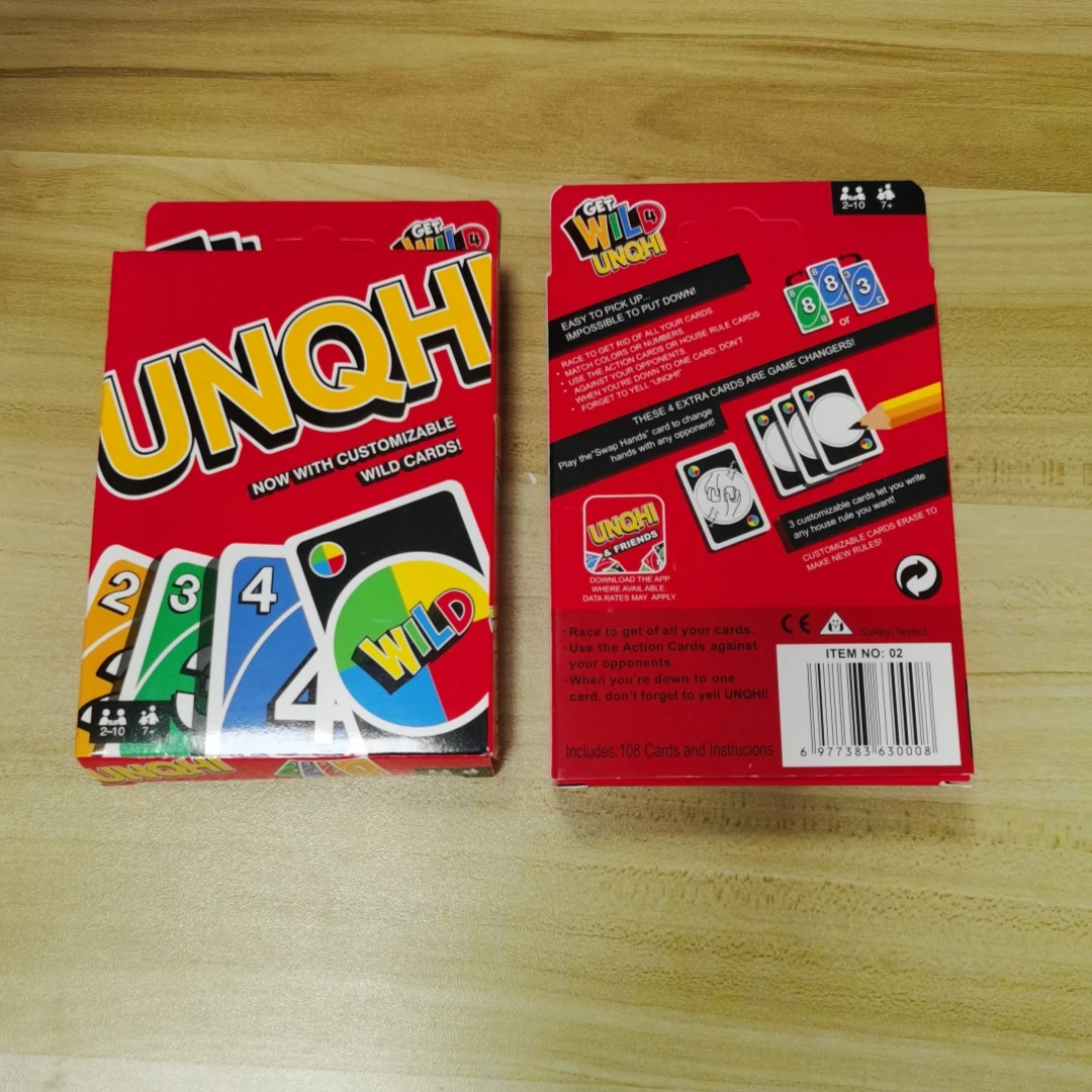 Hot Sale Thickened Paper UNQHI UNOS Card Game for Kids Playing Poker Toy No Mercy Classic Board Games For Family