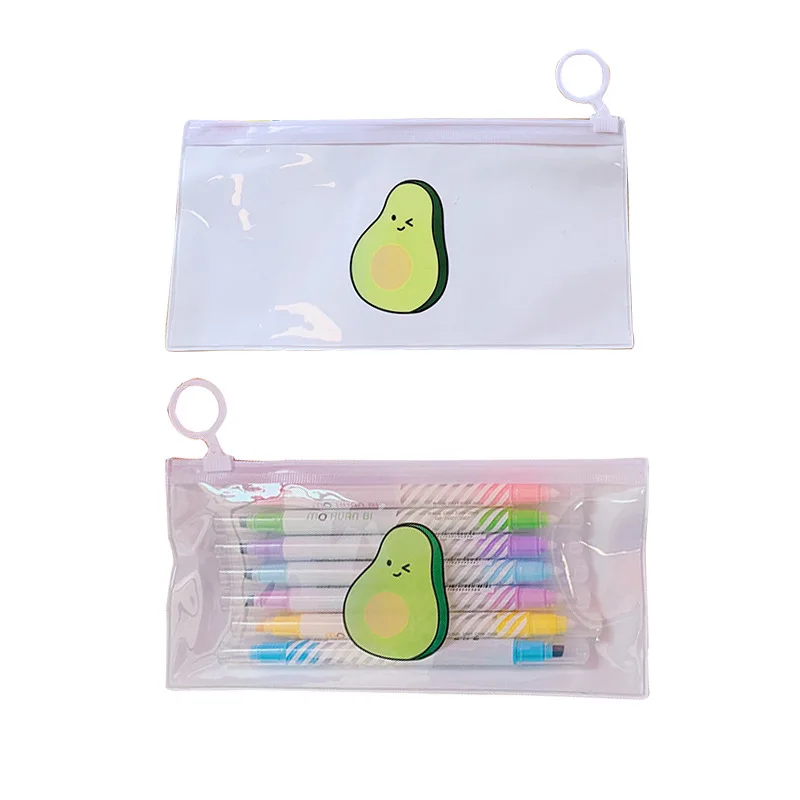 Simple and transparent zipper pencil pouch clear pvc pencil case for students fruit printed stationery bagfor pen package
