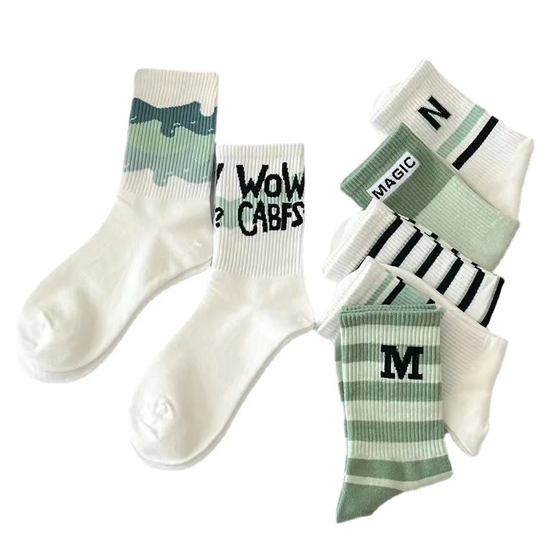 Fashion Plain Colors Striped Ladies Socks Bulk Cotton Custom Socks For Women And Men Letter Socks