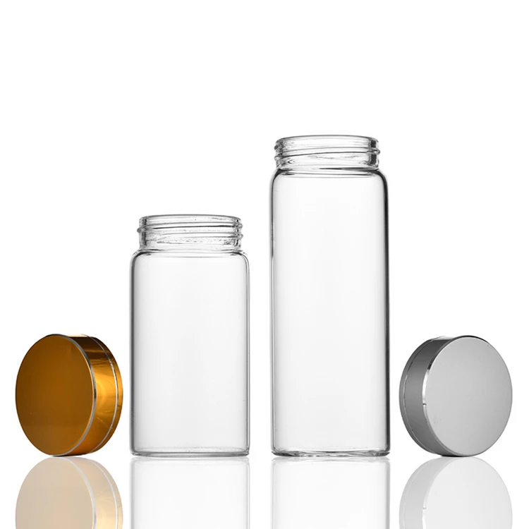 50ml 60ml 80ml Clear Round Empty Glass Tube Bottle Borosilicate Glass Container Storage Jar With Screw Cap