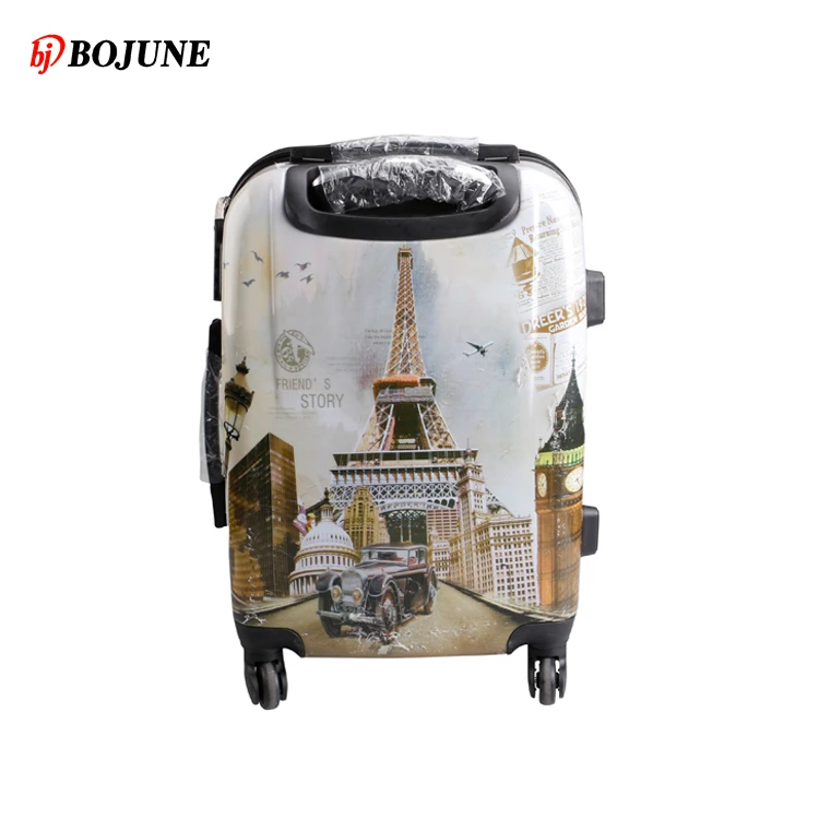 Pc Trolley Travel Luggage Wheeled Abs Pc Suitcase Eiffel Tower car/tower printed luggage