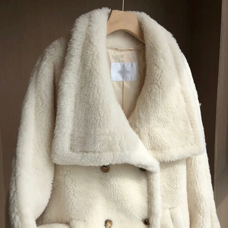 Winter Thick Teddy Fur Coats Korea Women Turn Down Collar Sheep Shearling Teddy Wool Coat