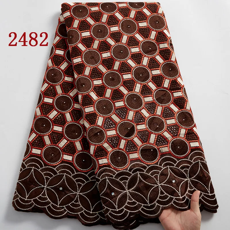 2482 оптовая продажа нигерийская хлопчатобумажная ткань с вышивкой африканская швейцарская кружевная для свадебного платья