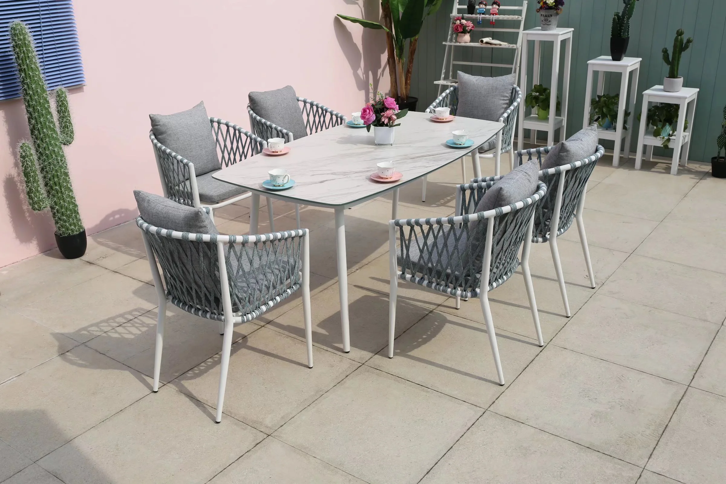 All-weather PE rattan aluminum frame terrace bar outdoor restaurant pull rope chair