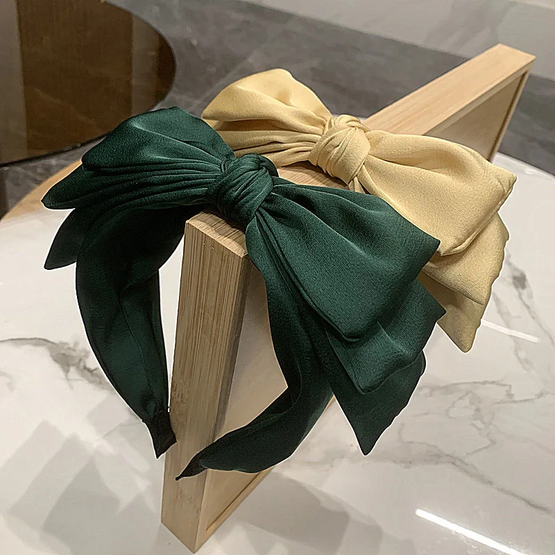 High quality vintage princess bows headband oversized bow headband satin bowknot headband girls