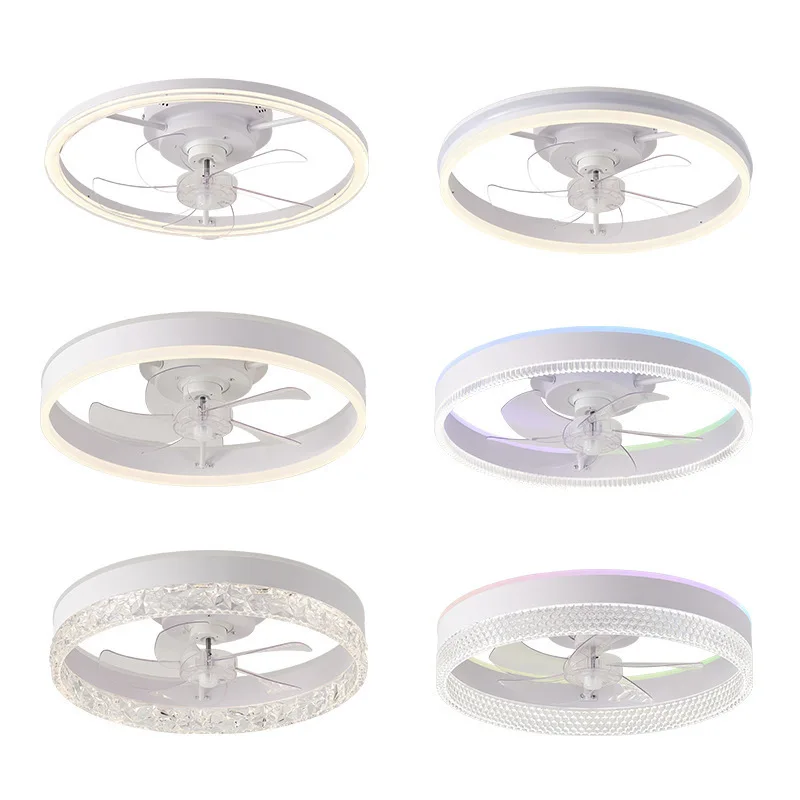 RGB-F2014 20in Modern Ceiling Fan Light,Dimmable Flush Mount LED Fan Light, White Fandelier Ceiling Fans with Lights for Bedroom