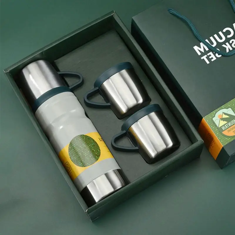 500 мл Термос из нержавеющей стали бутылка вакуумная колба с 3 чашками вакуумные колбы наборы/