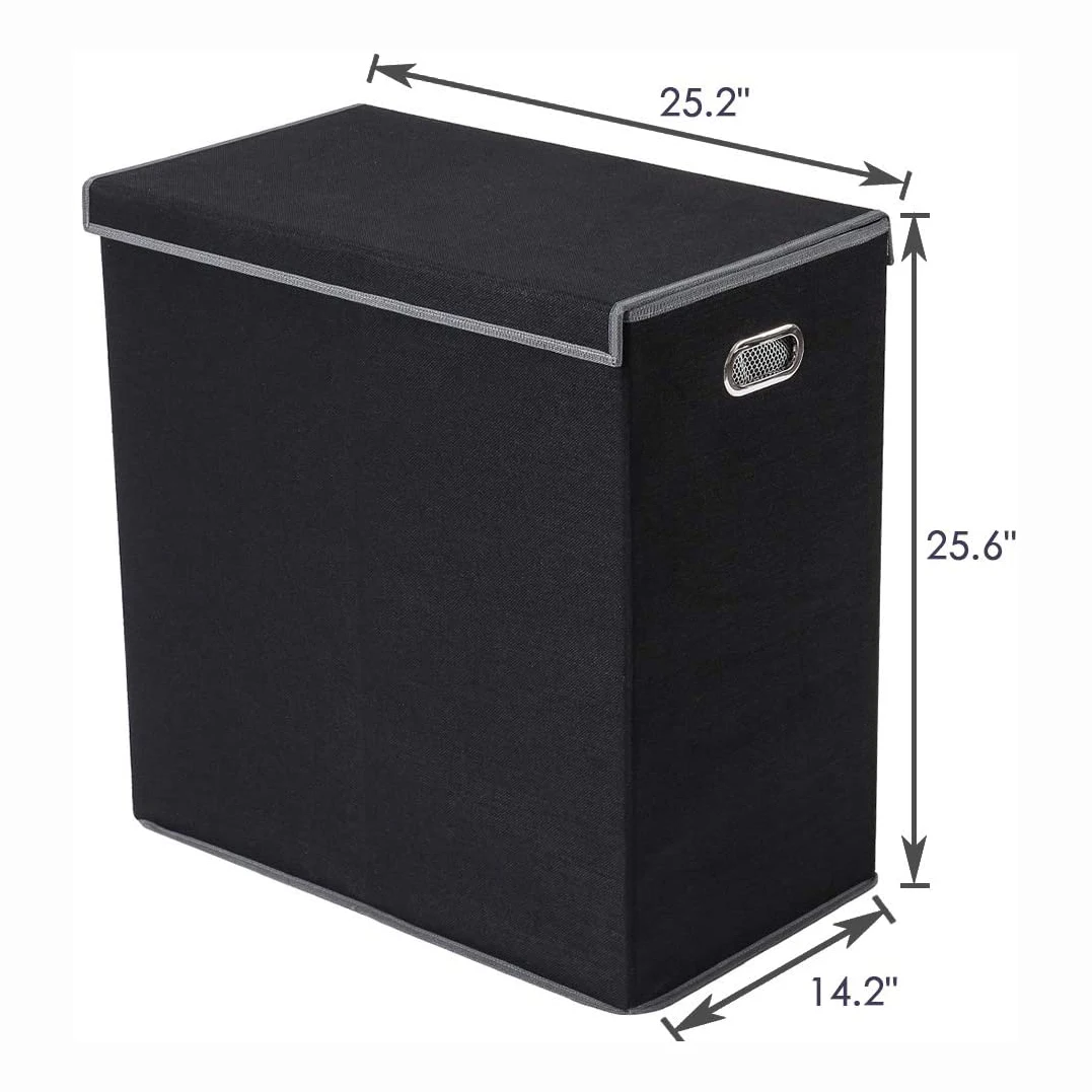 Factory Supply 2 Dividers Dirty Clothes Basket with Handles Double Laundry Hamper with Lid