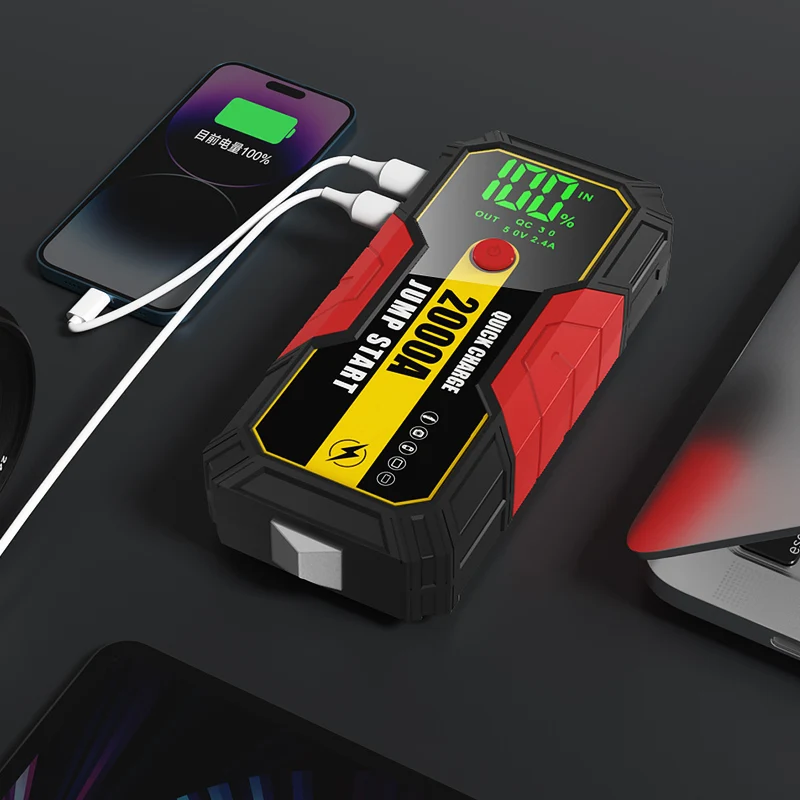 2024 car emergency jump starter 800a multi-function  jump starter 12V  high power bank Jump starter with air compressor