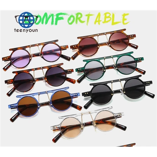 Teenyoun Wholesale Small Round Frame Eyewear Hip-Hop Punk Fashion Personality Sunglasses UV400 Men And Women Custom Logo