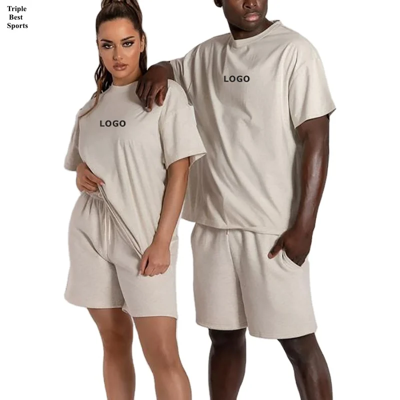 TBS Customized women summer 2 piece tracksuit short set unisex sweatsuit printed short sleeve summer shorts t shirt set men