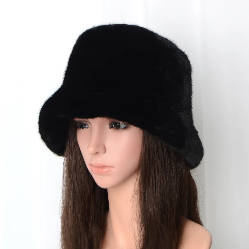 2023 wholesaler Soft plush warm thicken fluffy fisherman  mink fur  cap pattern printing fur winter fleece zebra   bucket hat