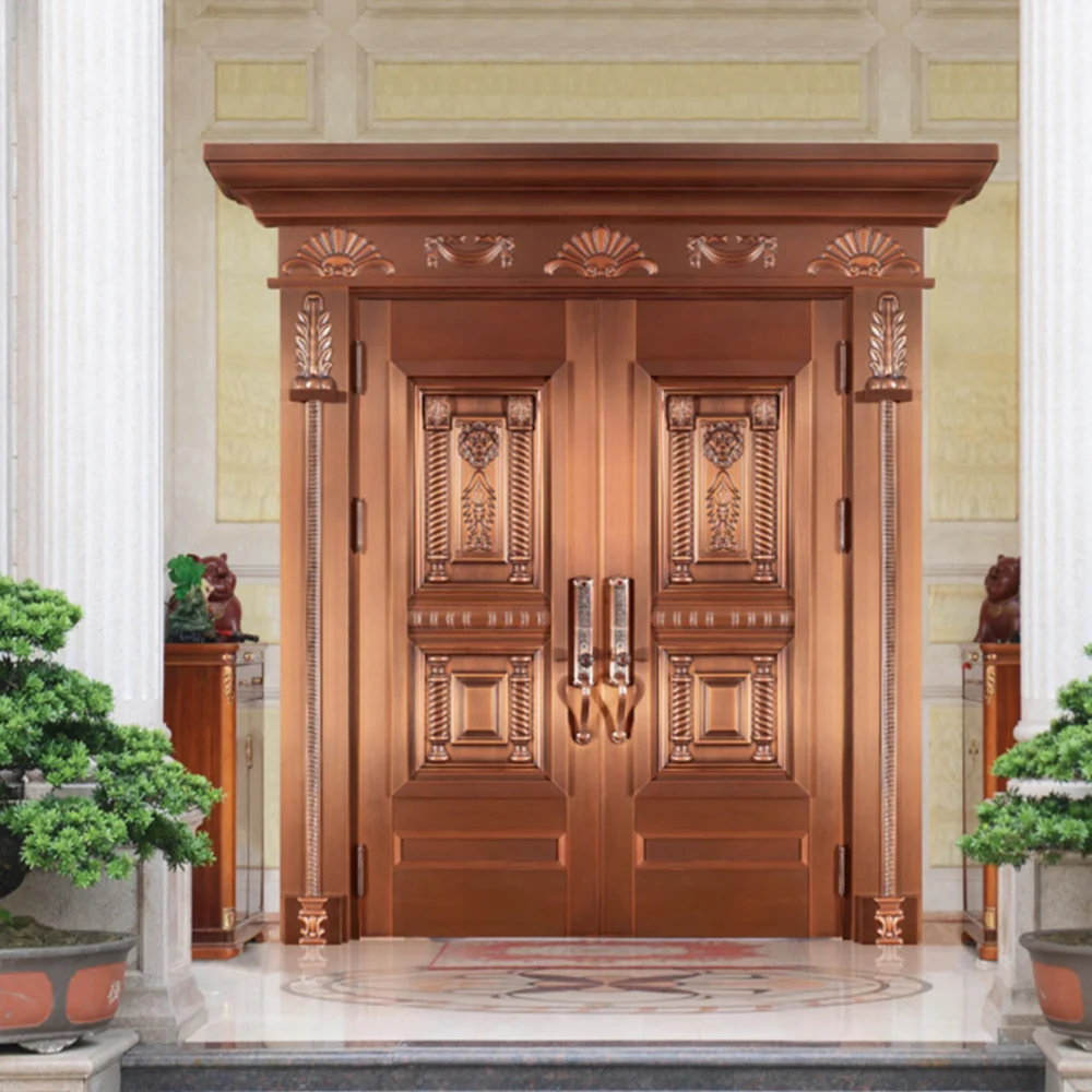Customized luxury style outdoor front entry doors villa house exterior main entrance security metal copper door
