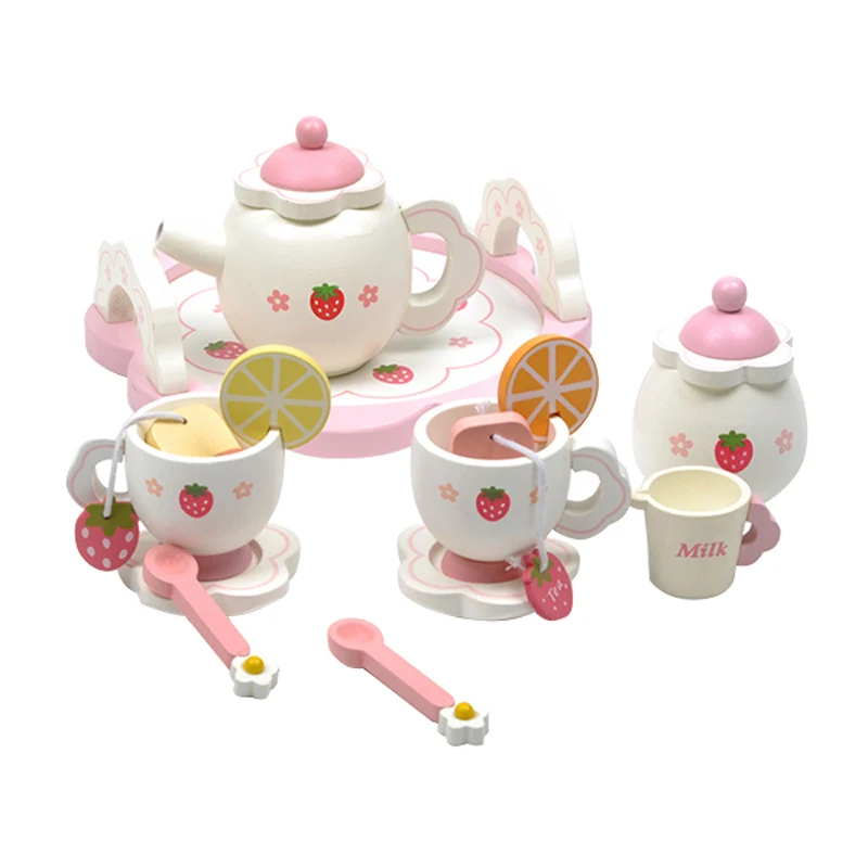 Children Wooden Tea Set Pretend Play Kitchen Toy Set Fun Simulation Parent-child Game for Toddlers Educational Toy Color Box