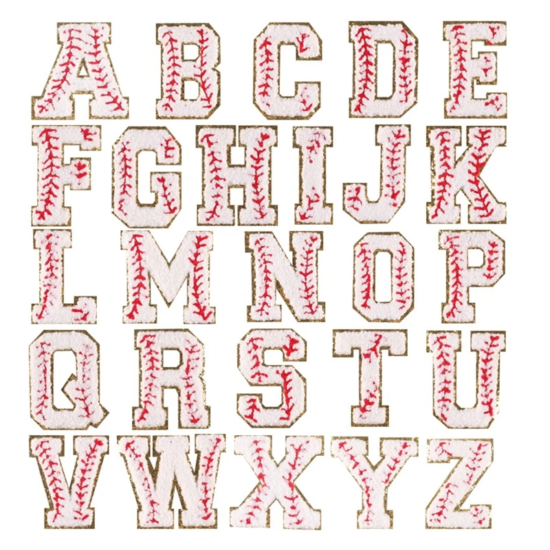 Wholesale Gold Border Embroidery Letter Patches High Quality Alphabet Chenille Baseball Pattern Letter Number Patch for Garments