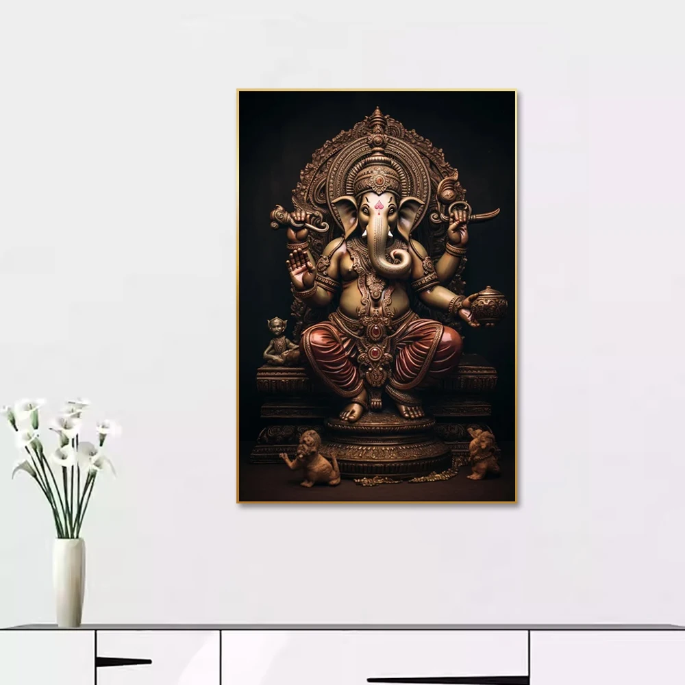 Large Panoramic Ganesh Wall Art Hindu Glass Printing Decor Tempered Glass with Canvas Base for Home Decoration